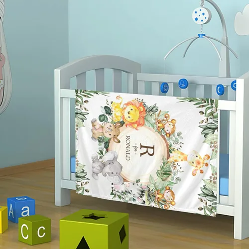 Miniatura 2 de Manta de bebé personalizada de animales de la selva con nombre, manta de bebé personalizada para niños y niñas, aventura espera cosas, manta