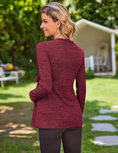 Miniatura 5 de Ekouaer Women's Maternity Long Sleeve Shirts Pregnancy Shirt Casual Ribbed Knit Pregnant Blouses S-XXL