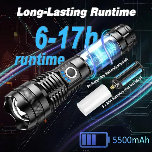 Miniatura 4 de ISUNMEA Linterna Recargable Potente, 2 Unidades de Linternas LED Potentes con Zoom de 1500LM Lúmenes Altos con 5 Modos Impermeable Linterna de Mano