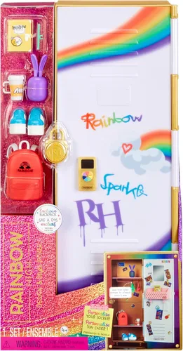 Rainbow High Design & Style Locker Playset con estantes, perchas, accesorios y calcomanías, regalo de juguete para niños de 4 a 12 años en adelante