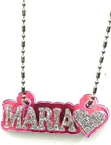 MIRROR MANIA Collar con nombre personalizado con placa de nombre, aspecto de diamante, hecho a pedido, deslumbrante e impresionante, Acrílico
