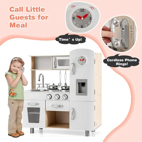 Miniatura 3 de KOTEK Juego de cocina para niños, juego de cocina de madera para niños pequeños con dispensador de agua con luces sonidos, estufa, horno, nevera