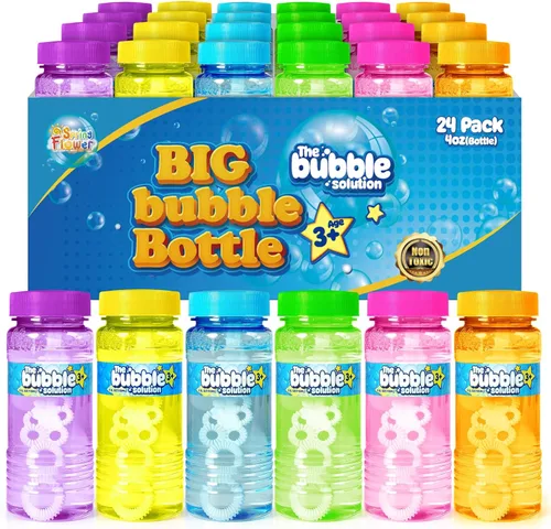 Miniatura 9 de SpringFlower 6 botellas de burbujas con varita, recuerdos de fiesta de burbujas para niños, juguetes de verano, juguete novedoso de solución