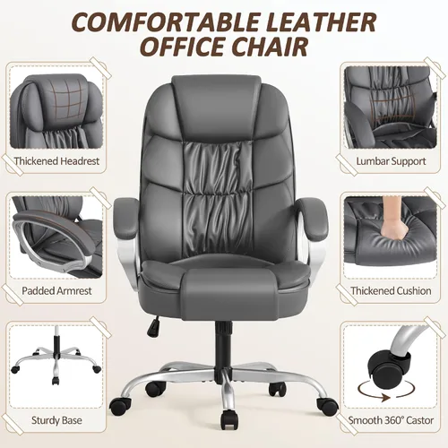 Miniatura 6 de Homall Silla de Oficina de Respaldo Alto Silla de Computadora Silla de Escritorio, Cuero PU Altura Ajustable Silla Ejecutiva Giratoria de Tarea Gris