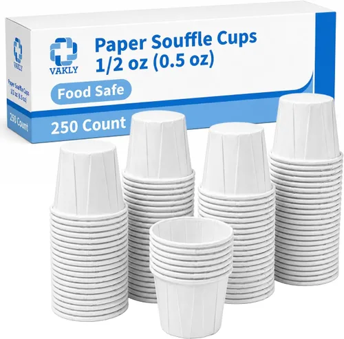 Pequeños Vasos de Papel Desechables para Medicina Tipo Soufflé de 1/2 Onza [Paquete de 250] Tazas de Porciones de 0.5 oz para Distribución de