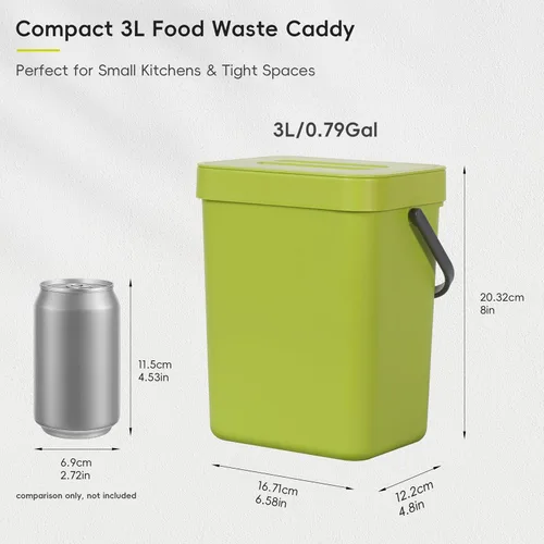Miniatura 2 de EKO Puro Mini bote de basura para cocina montado en la pared con tapa, contenedor de residuos de alimentos, 0.79 galones / 3 litros (verde)