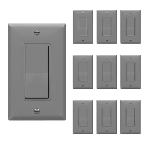 Miniatura 17 de ENERLITES Decorator Paddle Rocker Interruptor de luz, acabado brillante, un solo polo, 3 cables, tornillo de tierra, grado residencial, 15 A, 120