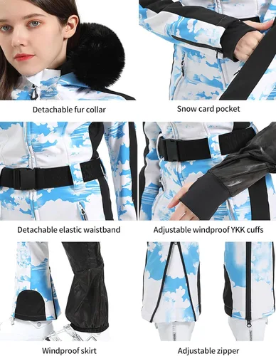 Miniatura 24 de GSOU SNOW Traje de esquí para mujer, traje de nieve de una pieza, para snowboard, delgado, aislante, impermeable, resistente al viento