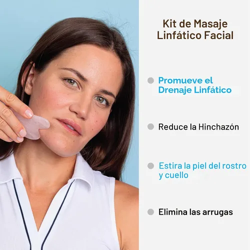 Miniatura 2 de Bruizex Juego de masajeador facial de drenaje linfático: rodillo facial de cuarzo rosa y herramienta facial Gua Sha para masaje linfático, alivio