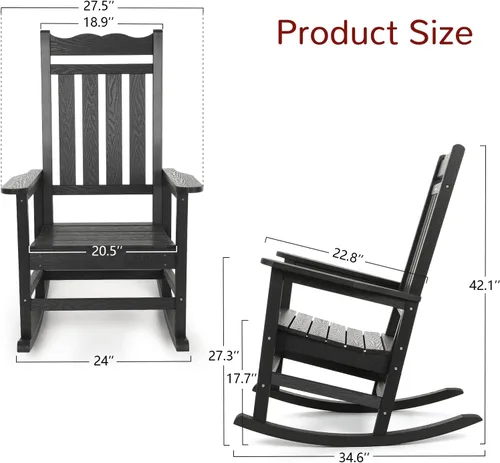 Miniatura 3 de Stoog Mecedora para patio, para todo tipo de clima, soporte de peso de 400 libras, nunca se decolora ni se pudre, para patio trasero, hoguera, Teca