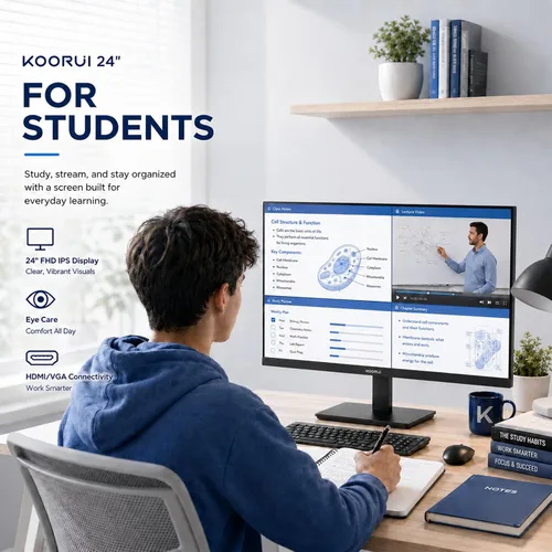 Miniatura 4 de KOORUI Monitor de PC FHD IPS de 24 pulgadas, sincronización adaptativa de 144 Hz, cuidado de los ojos, inclinación ajustable, HDMI y VGA, montaje