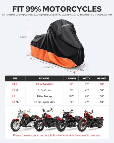 Miniatura 5 de Benlari Funda impermeable mejorada para motocicleta compatible con Sportster, Iron 883, Forty-Eight, Nightster Special, Superlow, Superlow 1200T