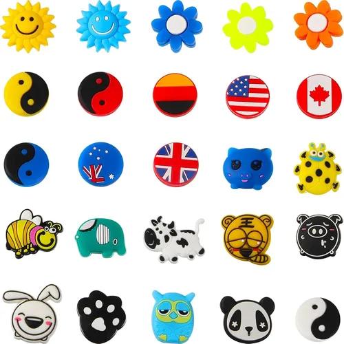 Chalyna 25 piezas de raqueta de tenis amortiguadores de vibraciones de dibujos animados de silicona para raqueta de tenis, raquetball