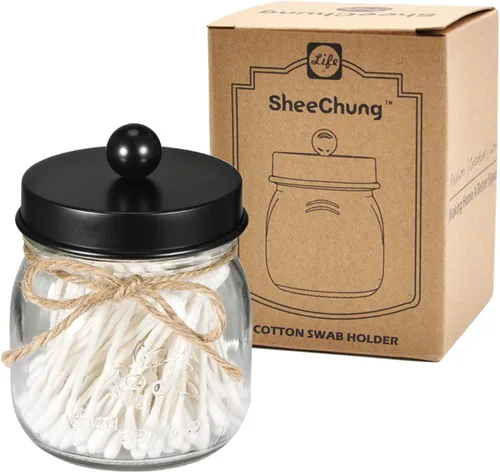 Miniatura 7 de SheeChung Tarro pequeño de albañil, soporte de cristal, tarros de boticario con tapas, organizadores de baño y almacenamiento, recipiente de baño
