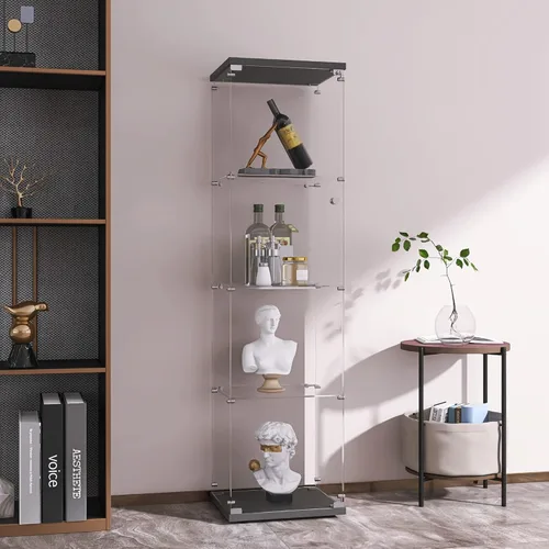 Miniatura 6 de LFT HUIMEI2Y Vitrina de cristal con puerta y cerradura, gabinete Curio de 4 niveles para coleccionables, figuras, vino, vitrina de vidrio templado