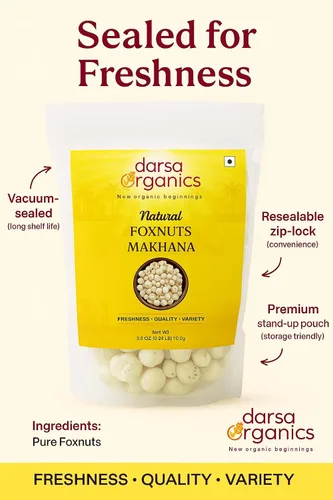 Miniatura 8 de Darsa Organics Nueces crudas de 3.5 onzas Semillas de loto sin tostar y sin sal (Makhana) – Asado en casa para un aperitivo bajo en calorías