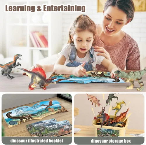 Miniatura 4 de OENUX Juguetes de dinosaurio para niños de 3 a 5 años, 12 piezas realistas de dinosaurios jurásicos con folleto educativo, dinosaurio de plástico