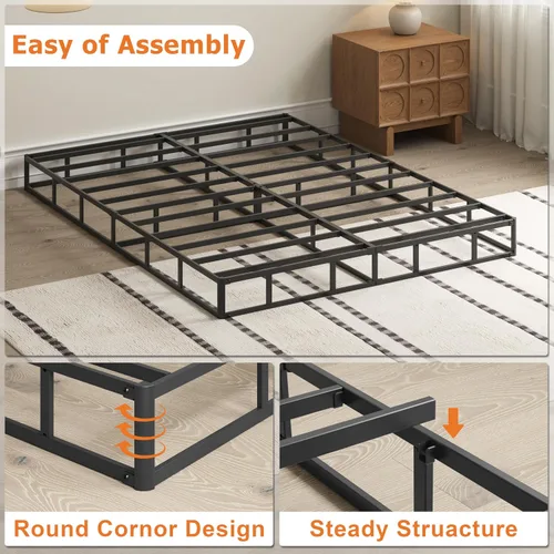Miniatura 5 de Somier de 7 pulgadas para bases de cama matrimoniales, base de colchón de metal resistente con cubierta de tela, solo somier completo de perfil