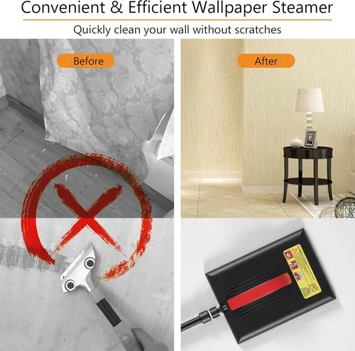 Miniatura 5 de Goplus Limpiador de papel pintado vaporizador sin químicos para eliminación de papel tapiz con manguera de 10 pies y placa de vapor grande