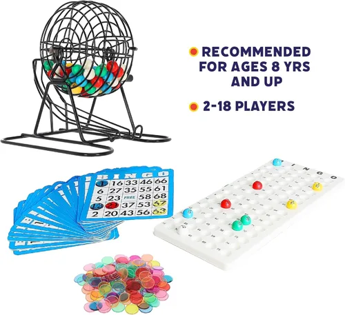 Miniatura 6 de Popular Playthings Juego de bingo de lujo, jaula de metal con tarjetas reutilizables y fichas de marcador, juego de mesa para adultos y niños, 18