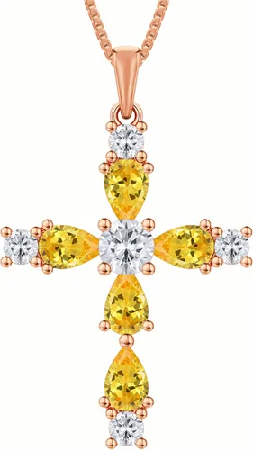 Miniatura 156 de YL Collar de cruz de plata de ley 925 con colgante de piedra natal religiosa para mujer