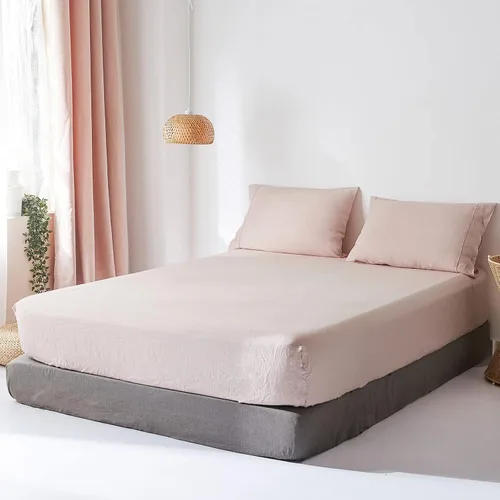 Miniatura 8 de Sábanas ajustadas 100% de lino, lavadas a la piedra, color liso - (1 pieza) Funda de colchón con bolsillo profundo de 35.56 cm, suave, natural, Rosa