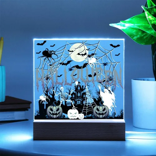 Miniatura 8 de Lámpara de Halloween espeluznante con decoración de luz nocturna con temática de araña y esqueleto, escena de castillo fantasma para una experiencia