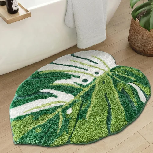 Miniatura 11 de Sisher Alfombra de baño de hojas verdes, alfombra grande Monstera para niños, alfombra de hoja verde, antideslizante, cómoda alfombra