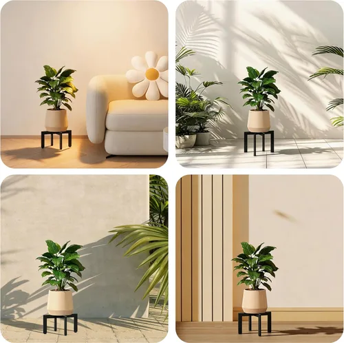 Miniatura 7 de Soporte para plantas de interior, soporte de metal resistente con forma de cruz con patas ajustables para suelos irregulares, fácil montaje