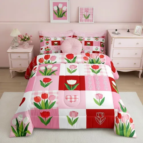 Miniatura 28 de Castle Fairy Rose Lipstick Bedding Set Elegant Quilted Comforter Set Twin Size,Women Cosmetic Duvet Insert with 1 Pillow Sham for Kids Boys Girls