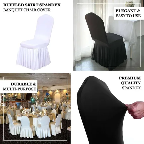 Miniatura 4 de Efavormart 1 juego de fundas para sillas de banquete con volantes y falda plisada de spandex blanco, fundas elásticas lavables con bolsillos