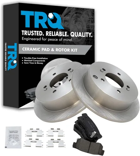 Miniatura 134 de TRQ Kit de rotor de freno trasero y pastillas de cerámica Posi premium compatible con camioneta Chevy GMC
