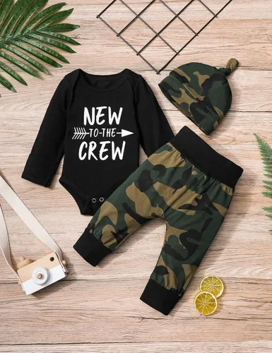 Miniatura 22 de Conjunto de 3 piezas de ropa para bebé y niño, manga de tatuaje, mameluco divertido y pantalones