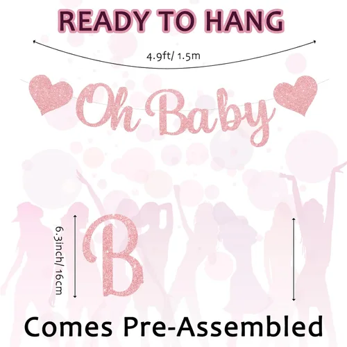 Miniatura 2 de Oh Baby - Cartel de revelación de género rosa con espirales Decoraciones de baby shower para fiesta de niña