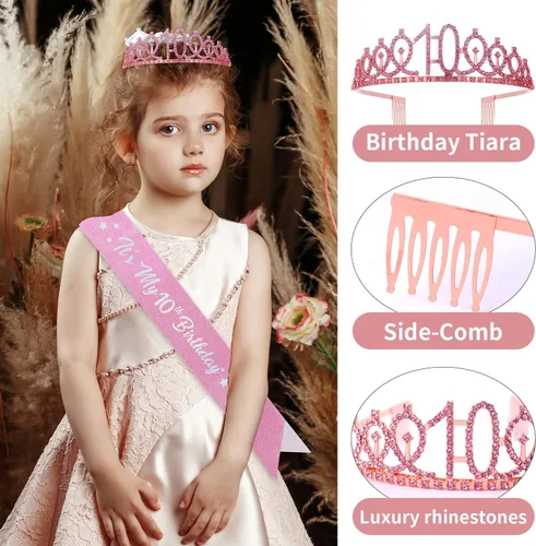 Miniatura 4 de Banda de cumpleaños de 10 años, tiara y corona de cumpleaños de 10 años, banda de cumpleaños de 10 años con brillos, corona de cumpleaños de papel