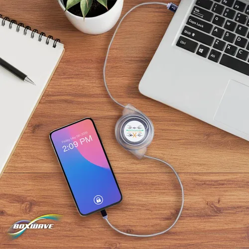 Miniatura 8 de BoxWave Cable compatible con Trezor One - miniSync, cable de sincronización portátil retráctil