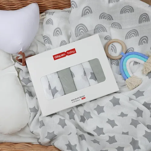 Miniatura 6 de GLLQUEN BABY Manta receptora de muselina de algodón para niño, manta para envolver a recién nacidos, transpirable y suave, mantas para bebé, doble
