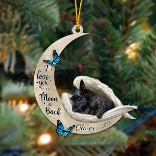 Miniatura 143 de Adorno colgante personalizado de ángel durmiendo en la luna, perro sabueso afgano, nombre personalizado, acrílico impreso en 2D plano – cumpleaños