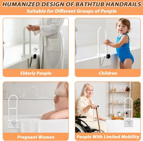 Miniatura 5 de Barandilla de seguridad para bañera, barra de agarre para bañera blanca, barra de agarre ajustable para ducha y baño, barra de agarre para baño