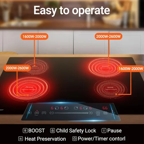 Miniatura 4 de AMZCHEF Placa de inducción incorporada de 30 pulgadas, estufa eléctrica de 9 niveles, pantalla táctil deslizante, bloqueo de seguridad