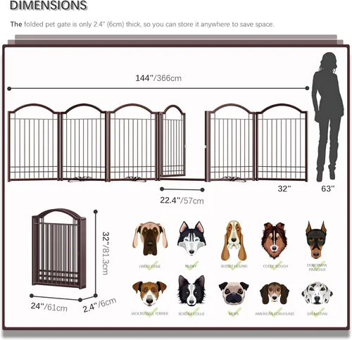 Miniatura 4 de 4NM Puerta de metal expandible para perros sin perforaciones, extra ancha de 144 pulgadas, extra alta de 32 pulgadas, puerta para mascotas
