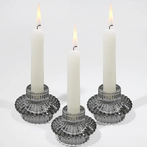 Miniatura 8 de Juego de 3 portavelas reversibles, cónicos de cristal gris y candelita para centro de mesa, boda, fiesta, decoración del hogar