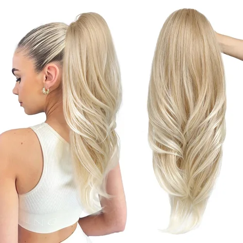 Miniatura 32 de SEIKEA Extensión de cola de caballo versátil con cordón, 26" de largo, cabello ondulado multicapa, clip para cola de caballo, extensiones de pelo