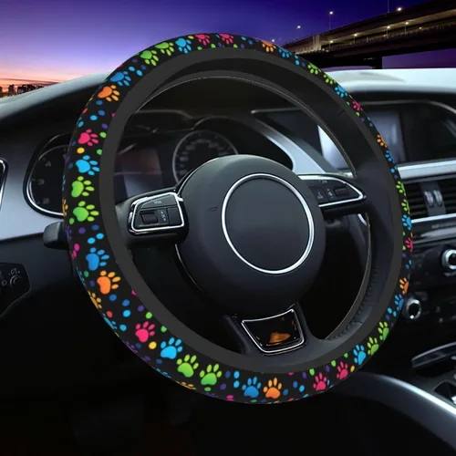 Miniatura 8 de Funda para volante con diseño de vaca, antideslizante, transpirable, absorbente de sudor, adecuada para SUV, camioneta, camión, automóvil