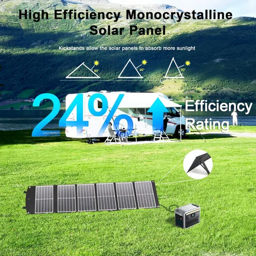 Miniatura 2 de Panel solar portátil de 100 vatios, panel solar plegable con patas de apoyo, QC3.0 USB-A USB-C y salida DC para teléfono/estación de energía, IP65