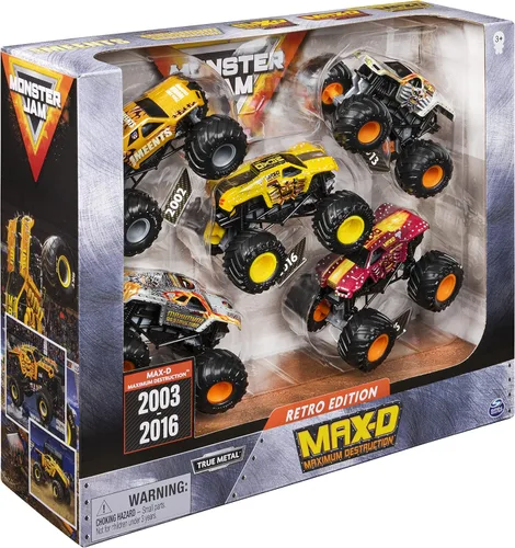 Miniatura 7 de Monster Jam, Edición Retro Oficial Max-D Paquete de 5 Camiones Monstruo a Escala 1:64, Juguetes para Niños y Niñas de 3 Años en Adelante