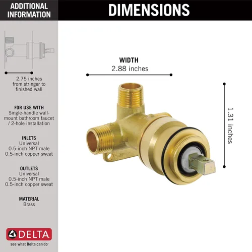 Miniatura 3 de Delta Grifo de montaje en pared Válvula áspera para grifos de baño Delta monomando montaje en pared R3510-WL