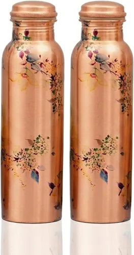 Miniatura 9 de Craft Trade Botella de agua de cobre puro de 32 onzas / 32.1 fl oz con hermoso diseño botánico floral Frasco curativo ayurvédico a prueba de fugas