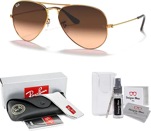 Miniatura 2 de Ray-Ban RB3025 - Lentes de sol de aviador de metal para hombre y mujer + paquete con kit de cuidado de gafas iWear de diseñador