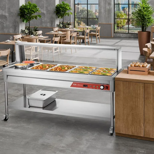 Miniatura 8 de VEVOR Calentador de alimentos comercial, mesa de vapor eléctrica de 8 bandejas + 2 ollas, calentador de alimentos profesional de 1800W para buffet